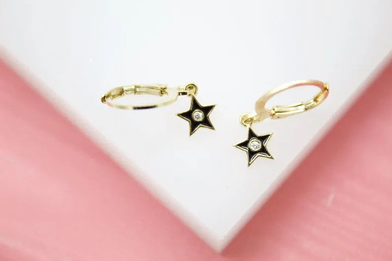 18K Gold Filled Star Huggies Earrings (L162)