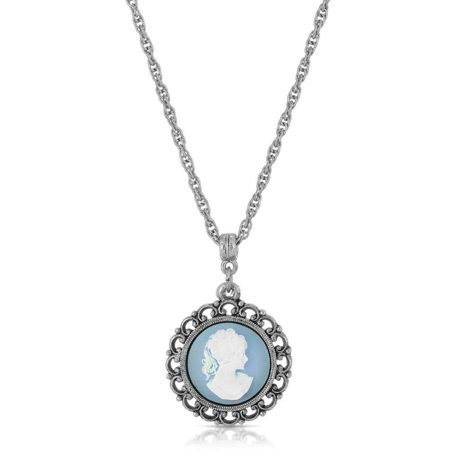 1928 Jewelry Round Cameo Pendant Necklace 18"