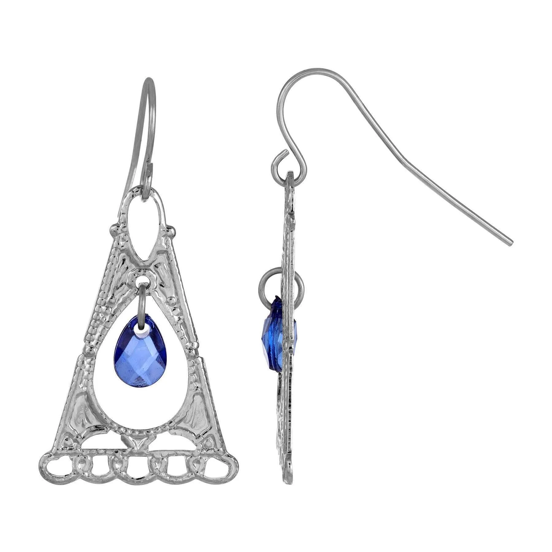 1928 Jewelry Suspended Blue Stone Triangular Drop Earrings