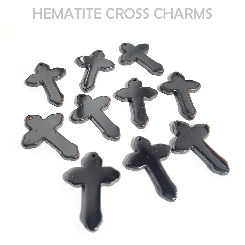 2 PIECES PACK' 28 MM APPROX'  ORIGINAL HEMATITE SEMI PRECIOUS CROSS CHARMS