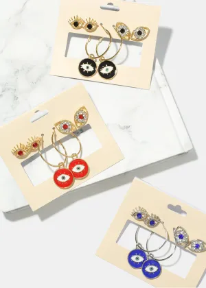 3 Pair Evil Eye Earrings