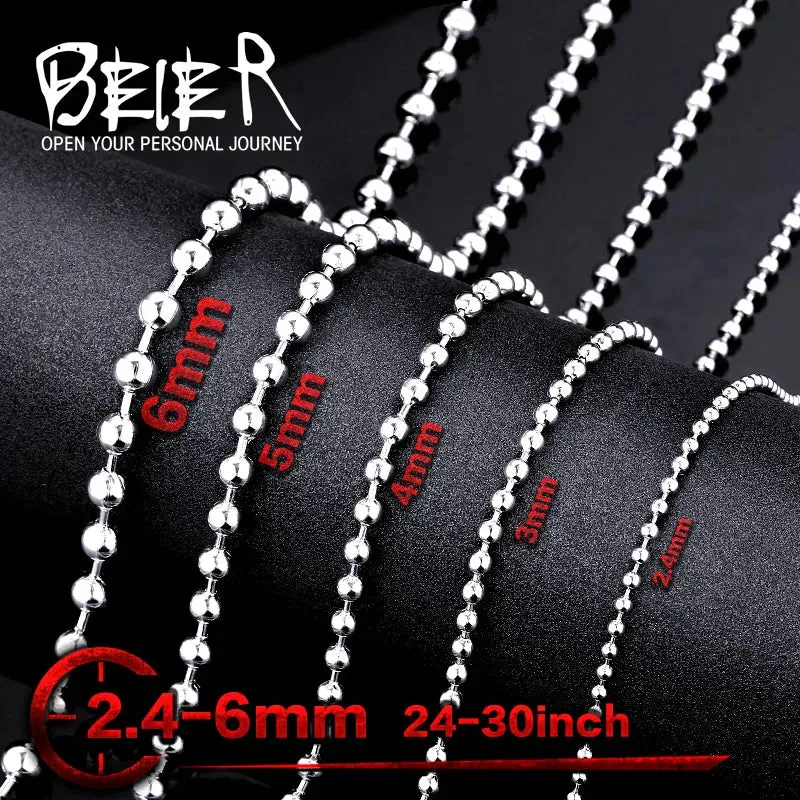 316L Stainless Steel Ball Necklace Chain - Grunge Vibes, Available in 2.4mm, 3mm, 4mm, 5mm, 6mm for Pendants or Wear Alone