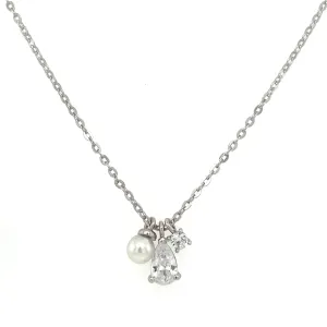 9ct White Gold Multi Cz & Pearl Pendant