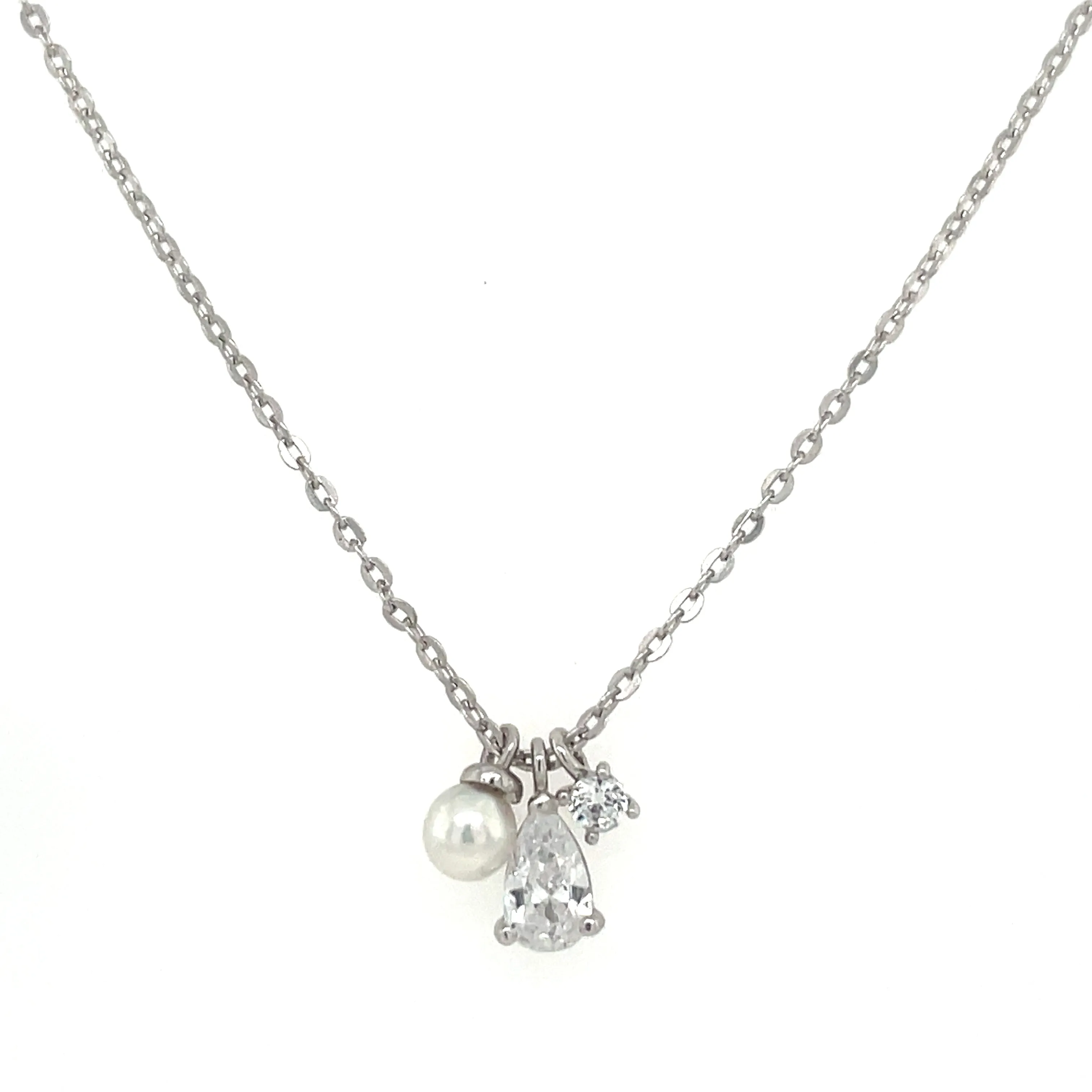 9ct White Gold Multi Cz & Pearl Pendant