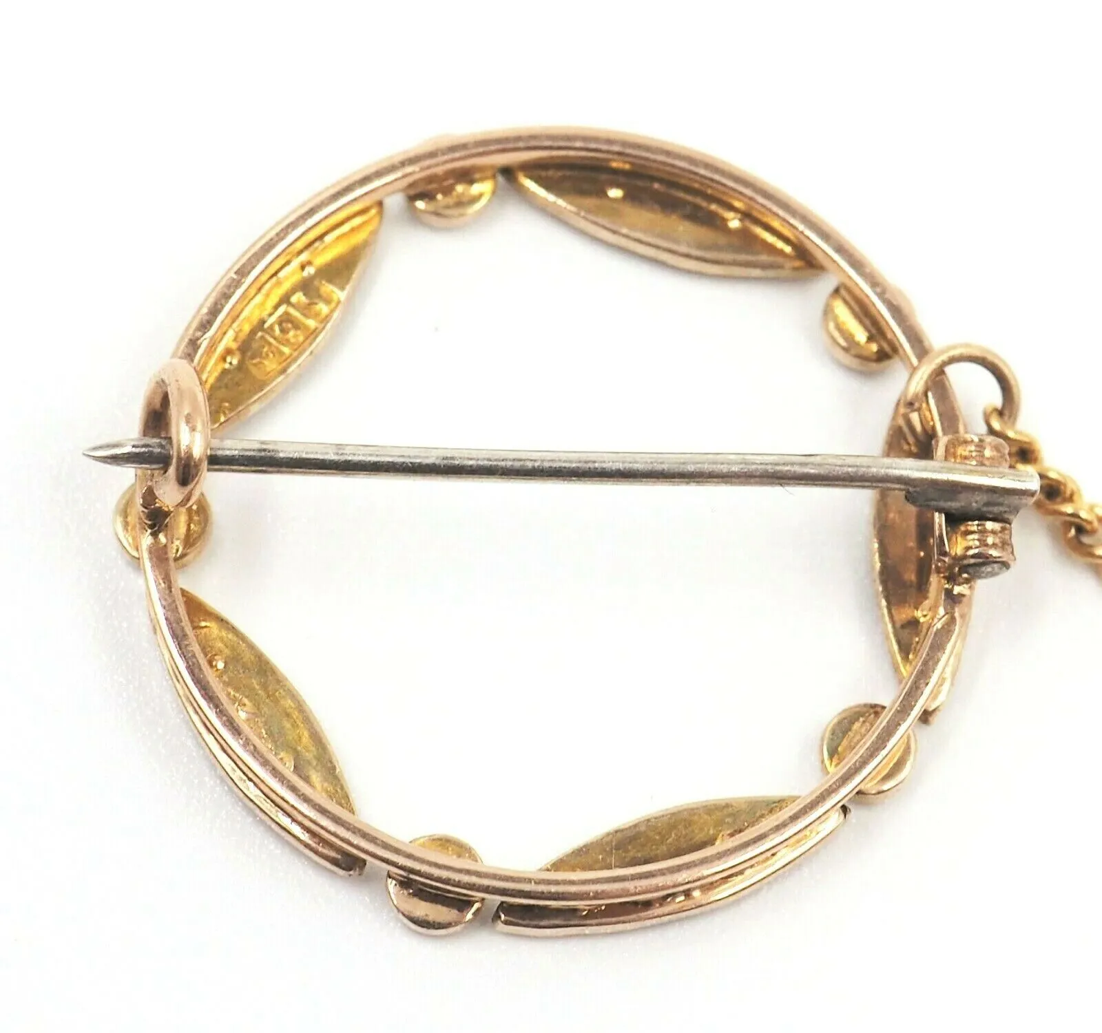 9ct Yellow Gold Seed Pearl Brooch with Safety Chain