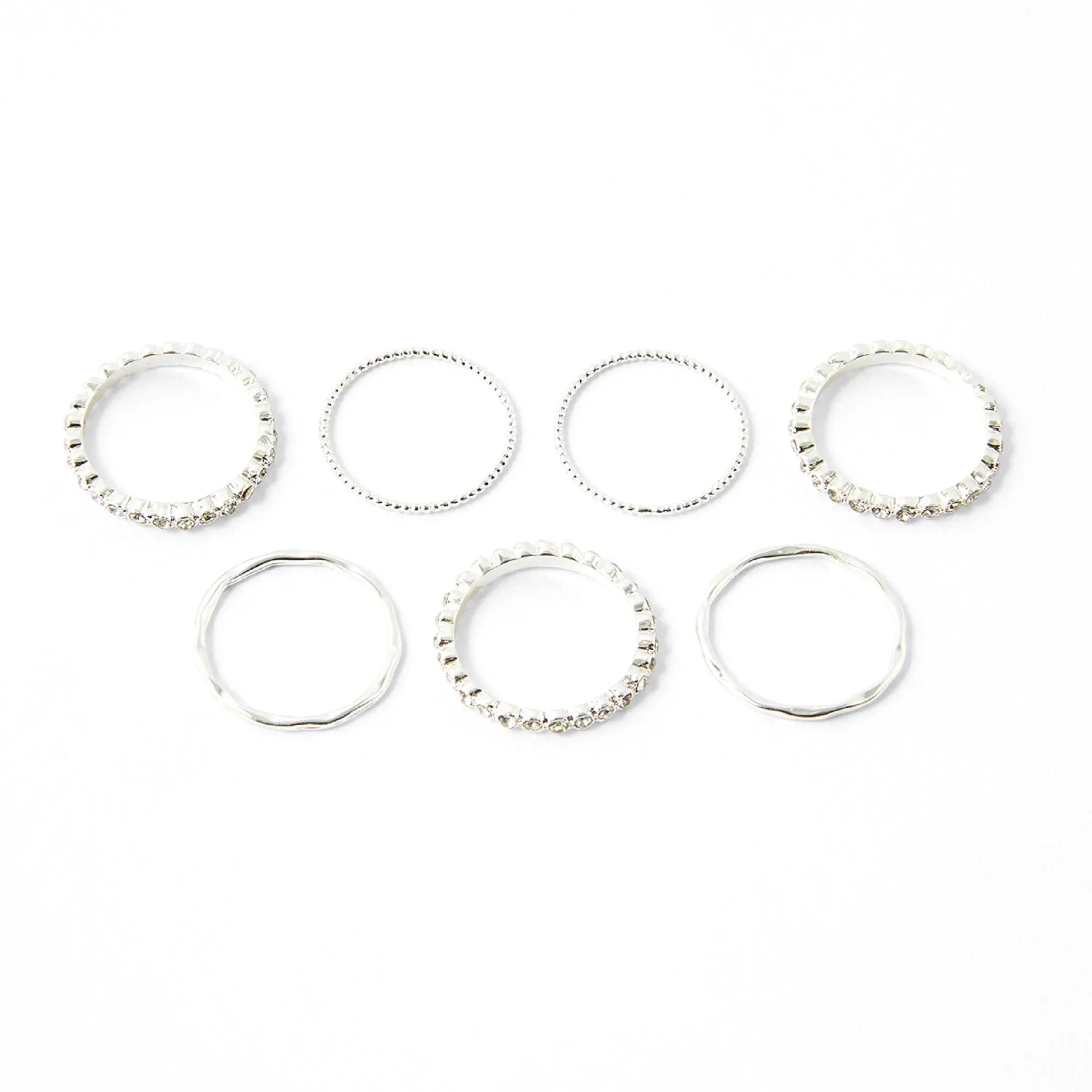 Accessorize London Women's Silver set of 7 Pave Organic Stacking Rings-Medium