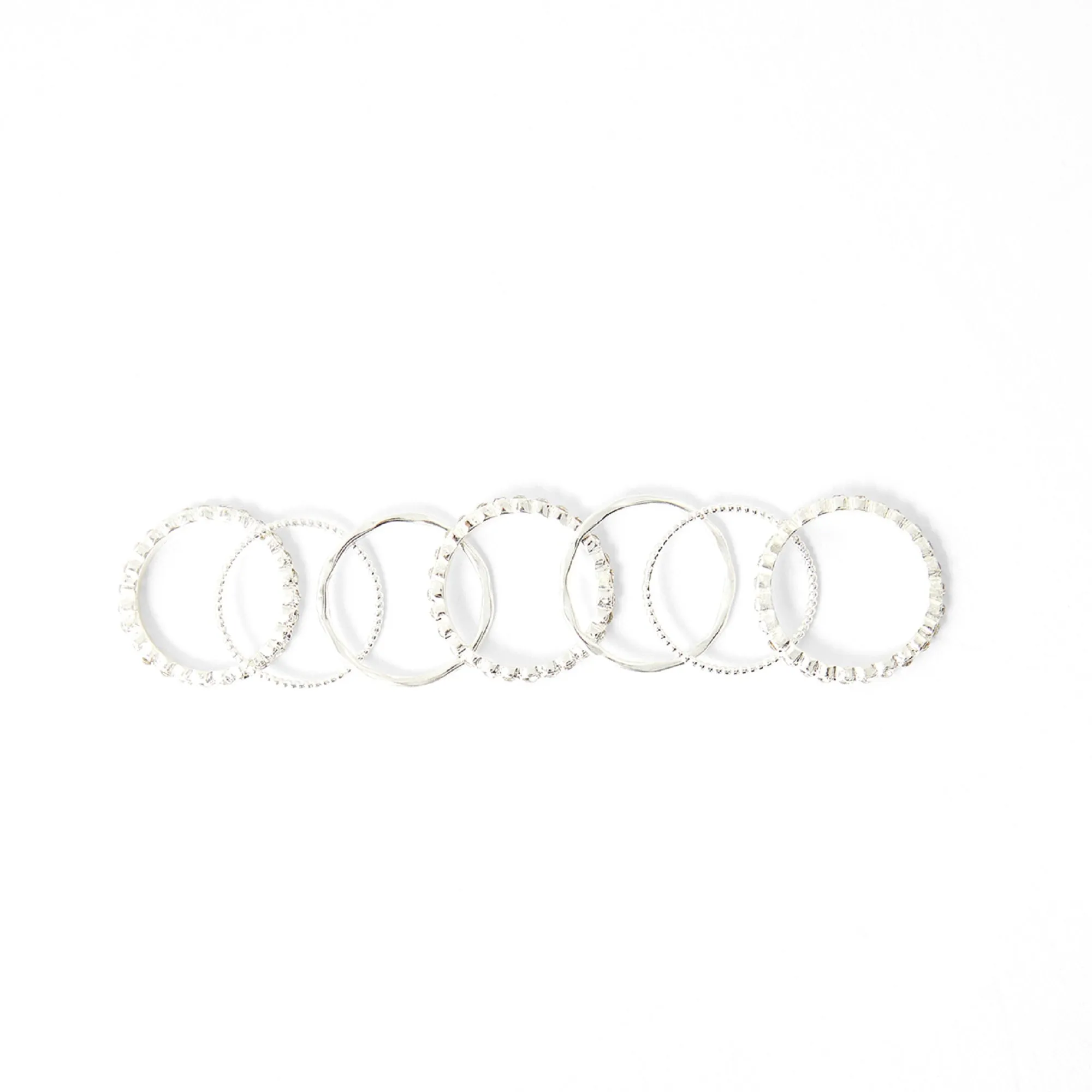 Accessorize London Women's Silver set of 7 Pave Organic Stacking Rings-Medium