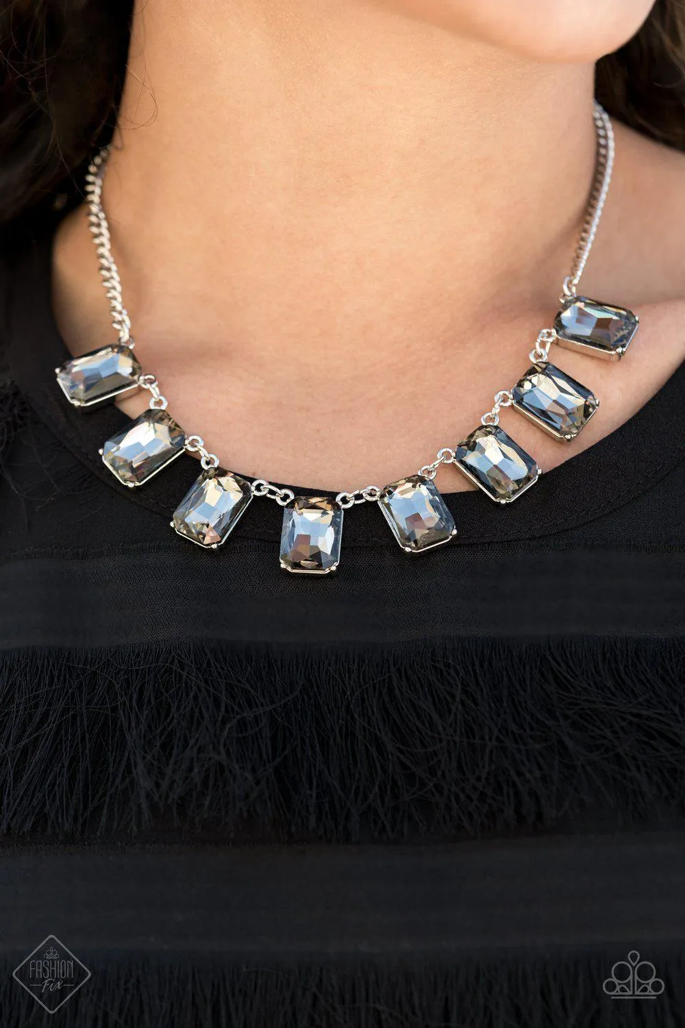 After Party Access Silver Smoky Rhinestone Necklace - Paparazzi Accessories