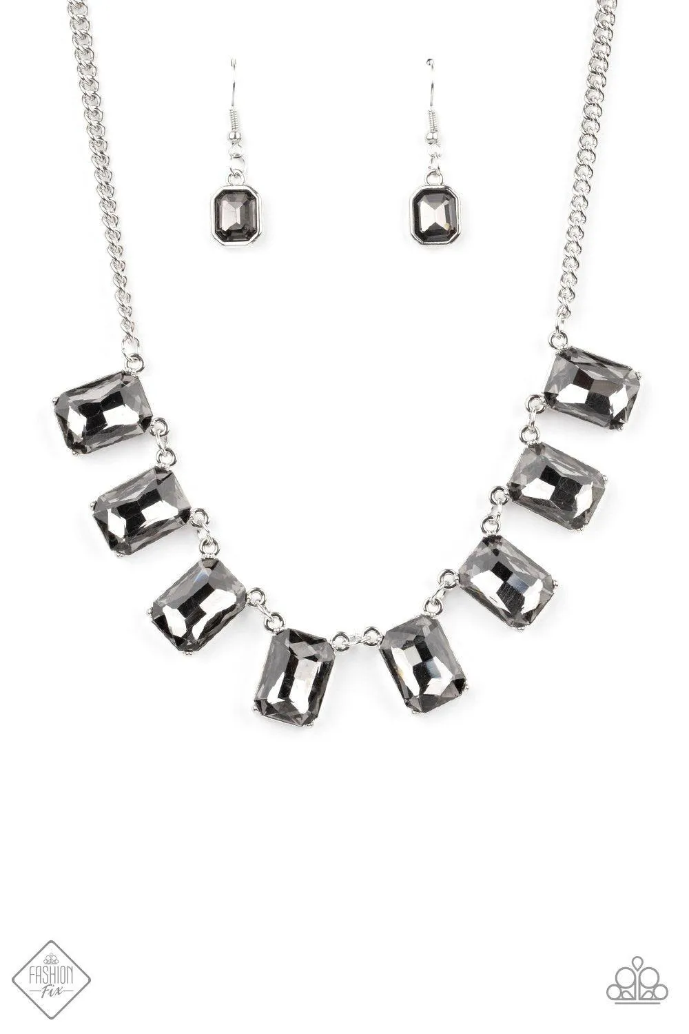 After Party Access Silver Smoky Rhinestone Necklace - Paparazzi Accessories