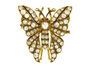 An antique XIX Century yellow gold and old-cut diamond butterfly brooch. France.