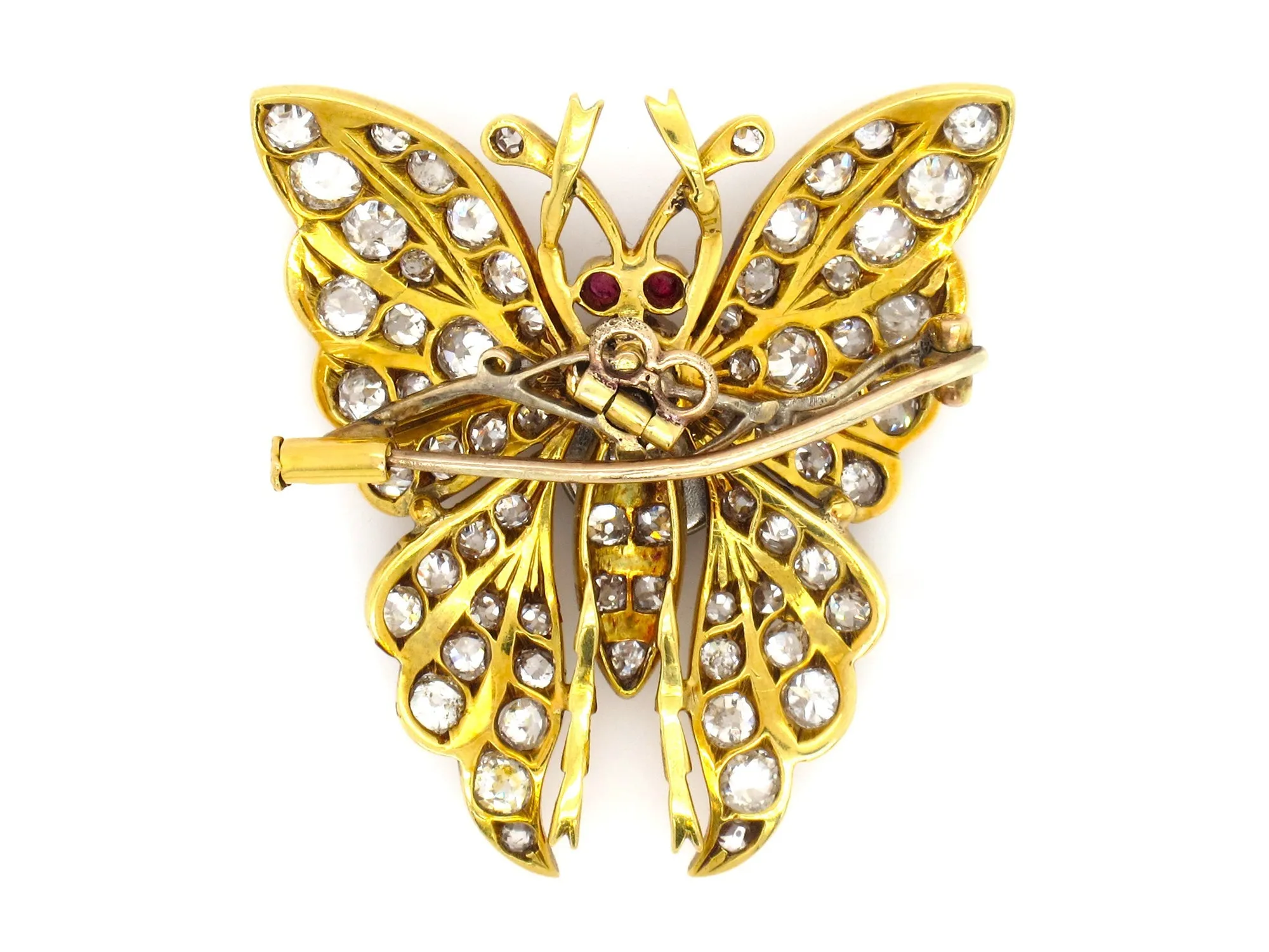 An antique XIX Century yellow gold and old-cut diamond butterfly brooch. France.