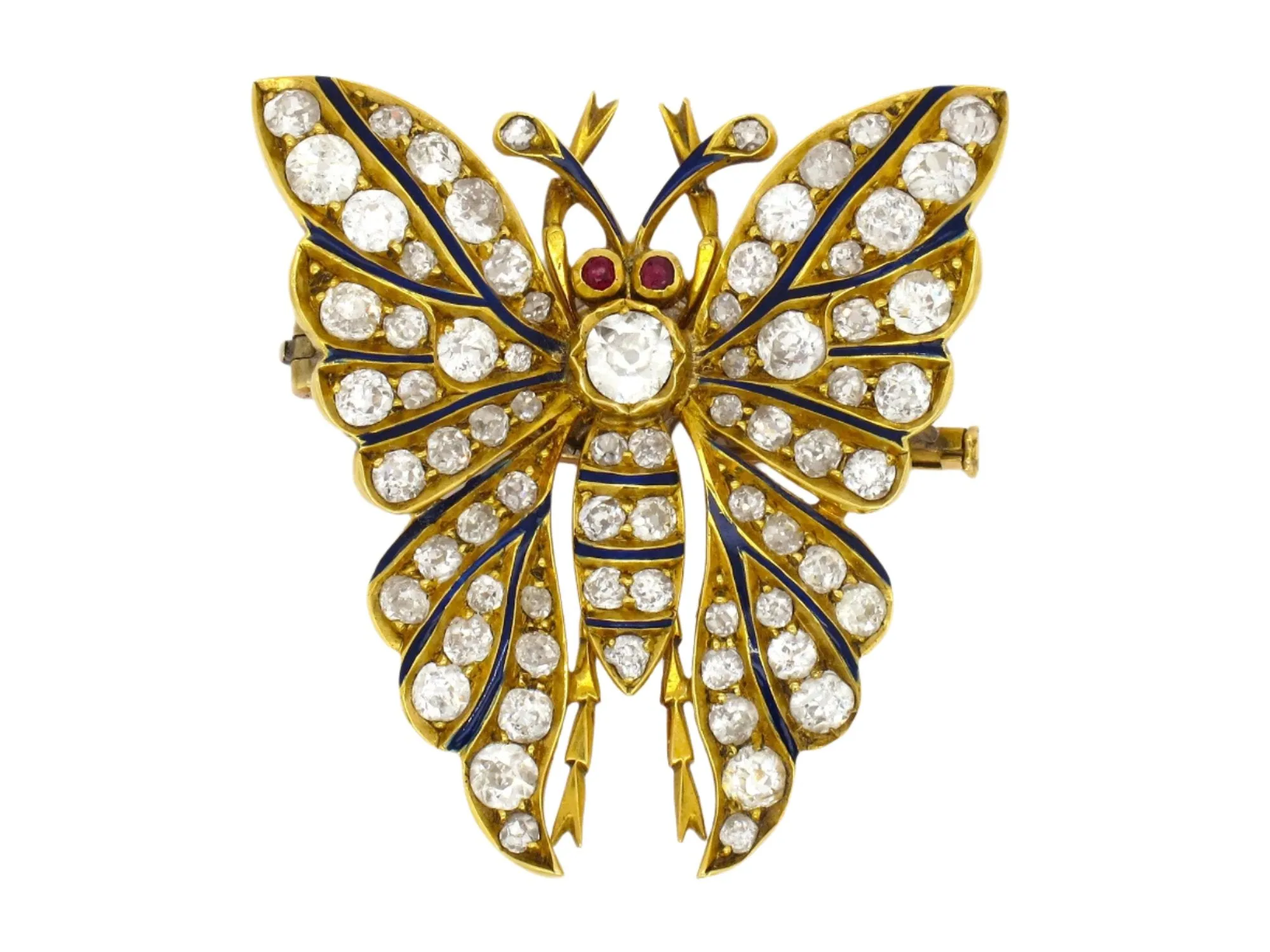 An antique XIX Century yellow gold and old-cut diamond butterfly brooch. France.