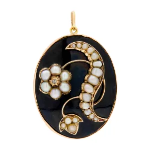 Antique 18ct Gold Black Enamel Pearl Locket