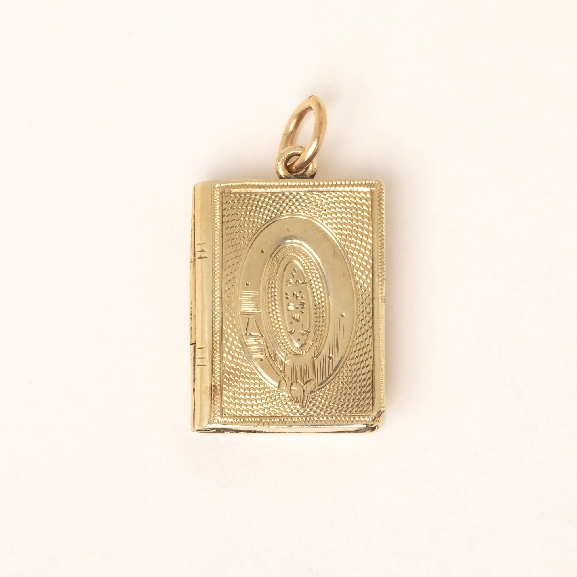 Antique 9ct Gold Engraved Book Locket, Buckle Motif