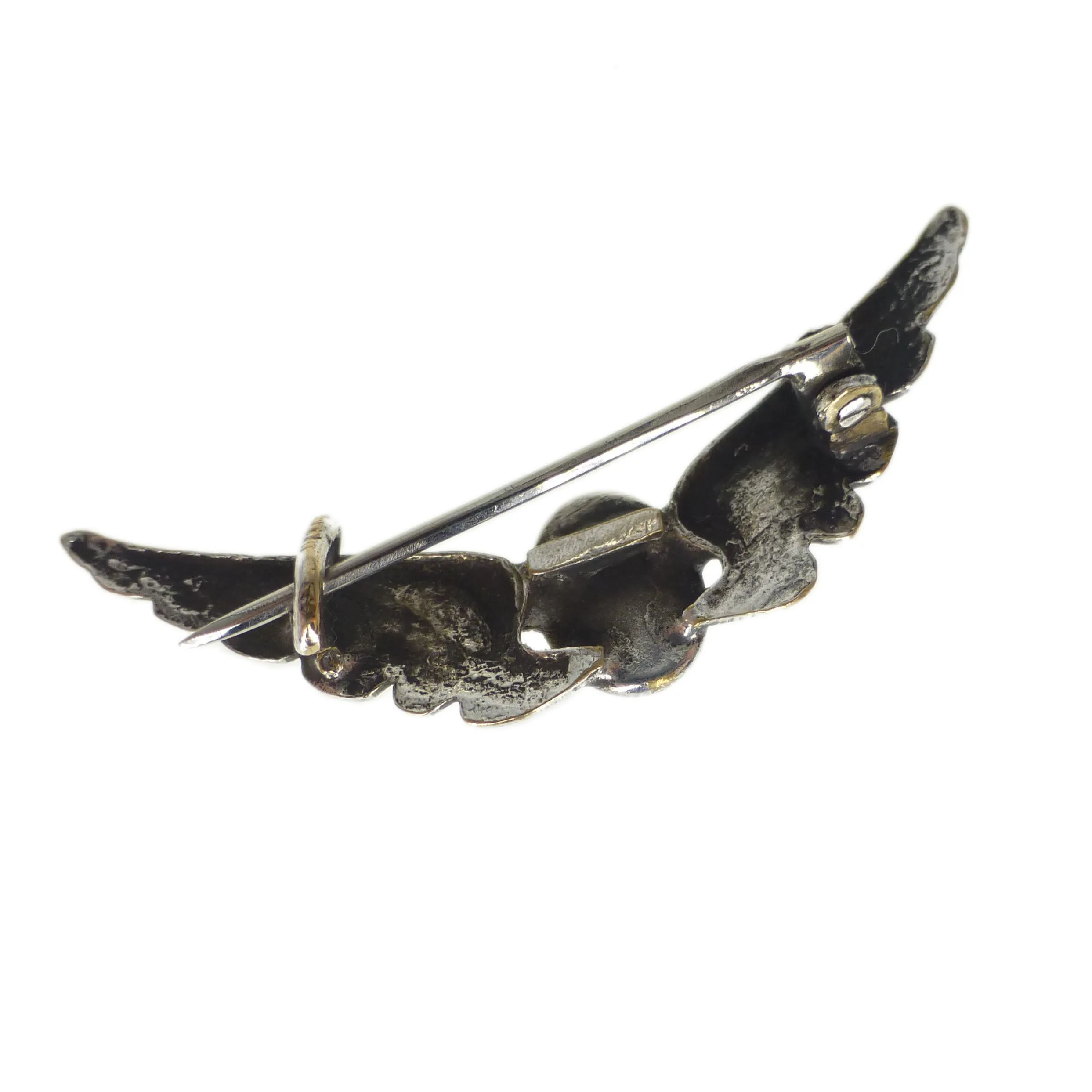 Antique Art Nouveau Winged Peacock Foil Silver Brooch