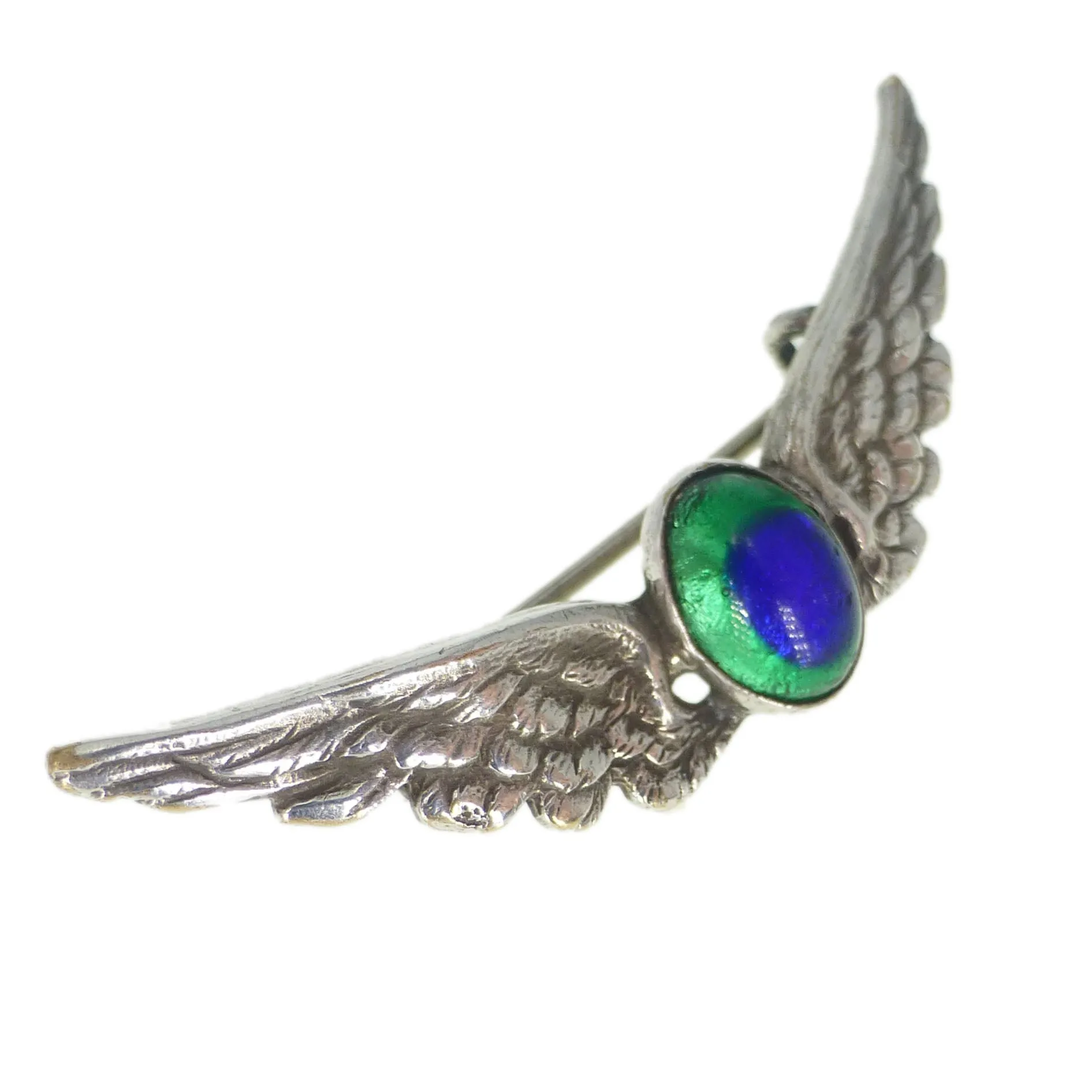 Antique Art Nouveau Winged Peacock Foil Silver Brooch