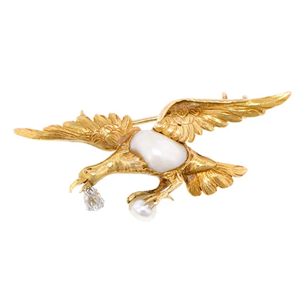 Antique Baroque Pearl & Diamond Bird Brooch