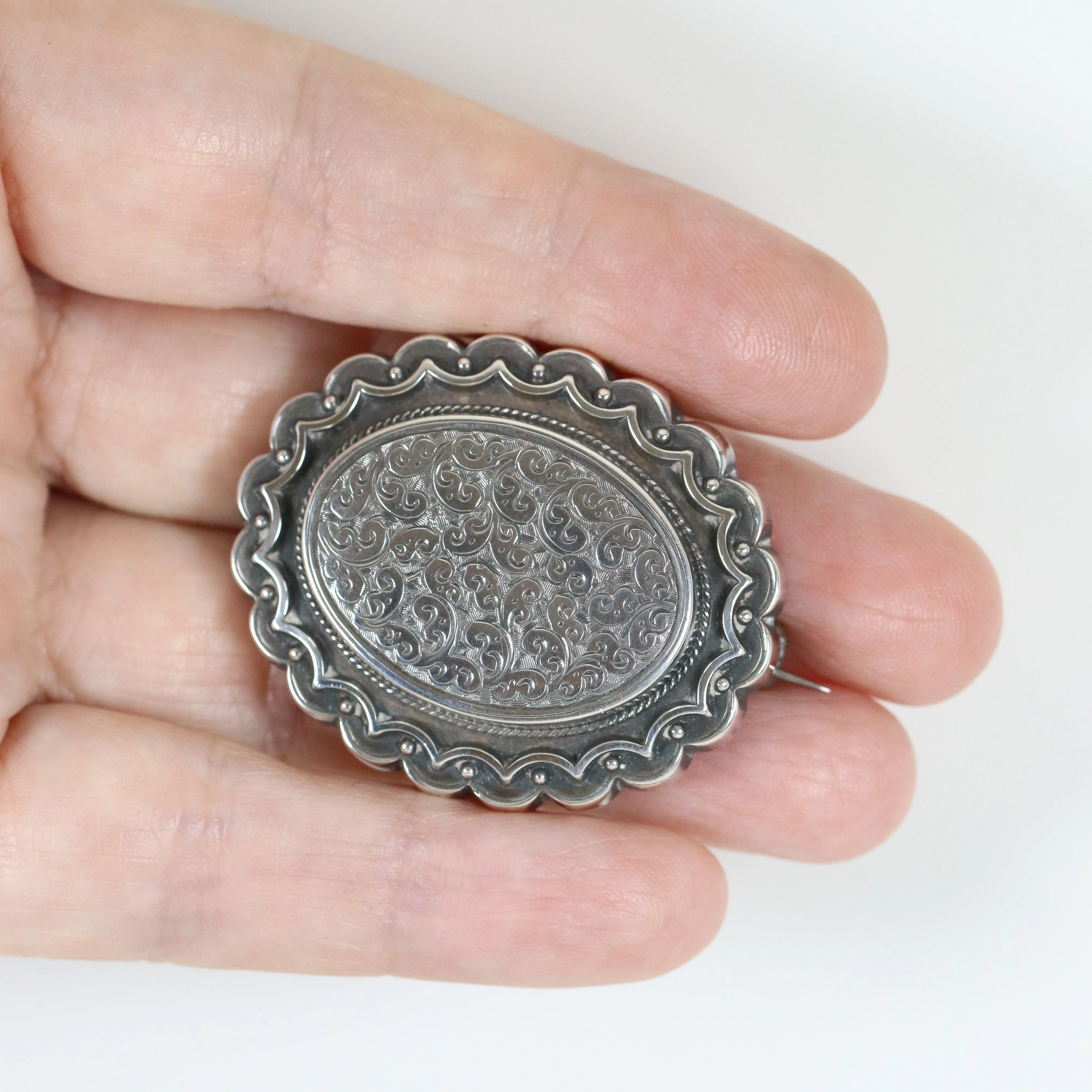 Antique English Silver Jewelry | Victorian Locket Brooch