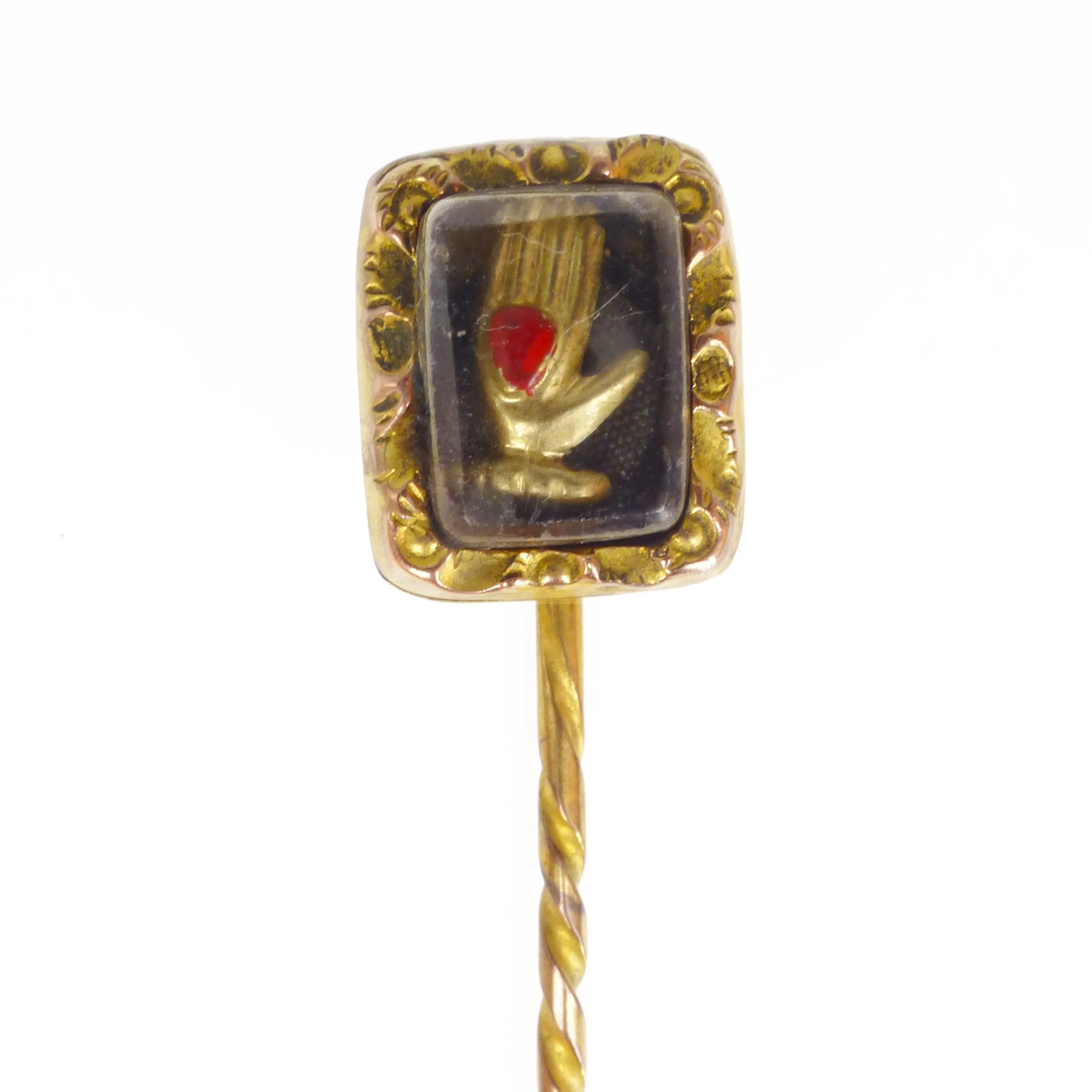 Antique Georgian Hand In Heart Independent Order Of Odd Fellows Figural Stick Pin