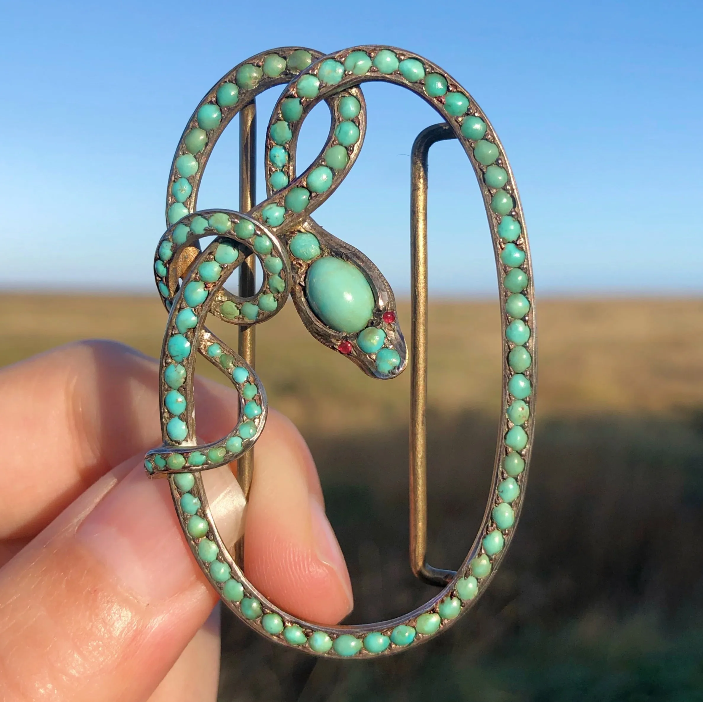 Antique Georgian Victorian Silver Turquoise Snake Buckle