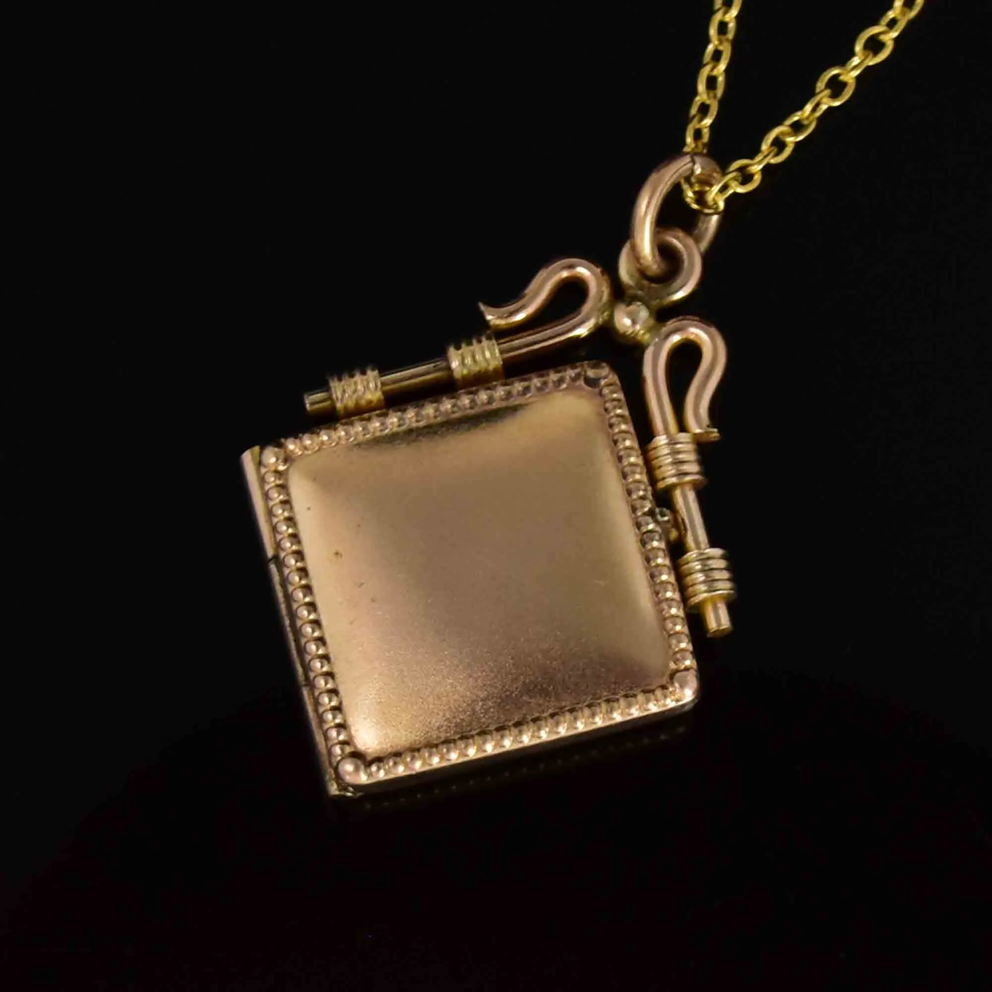 Antique Opal Starburst Square Gold Filled Locket Necklace