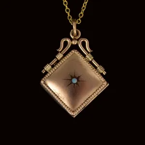 Antique Opal Starburst Square Gold Filled Locket Necklace