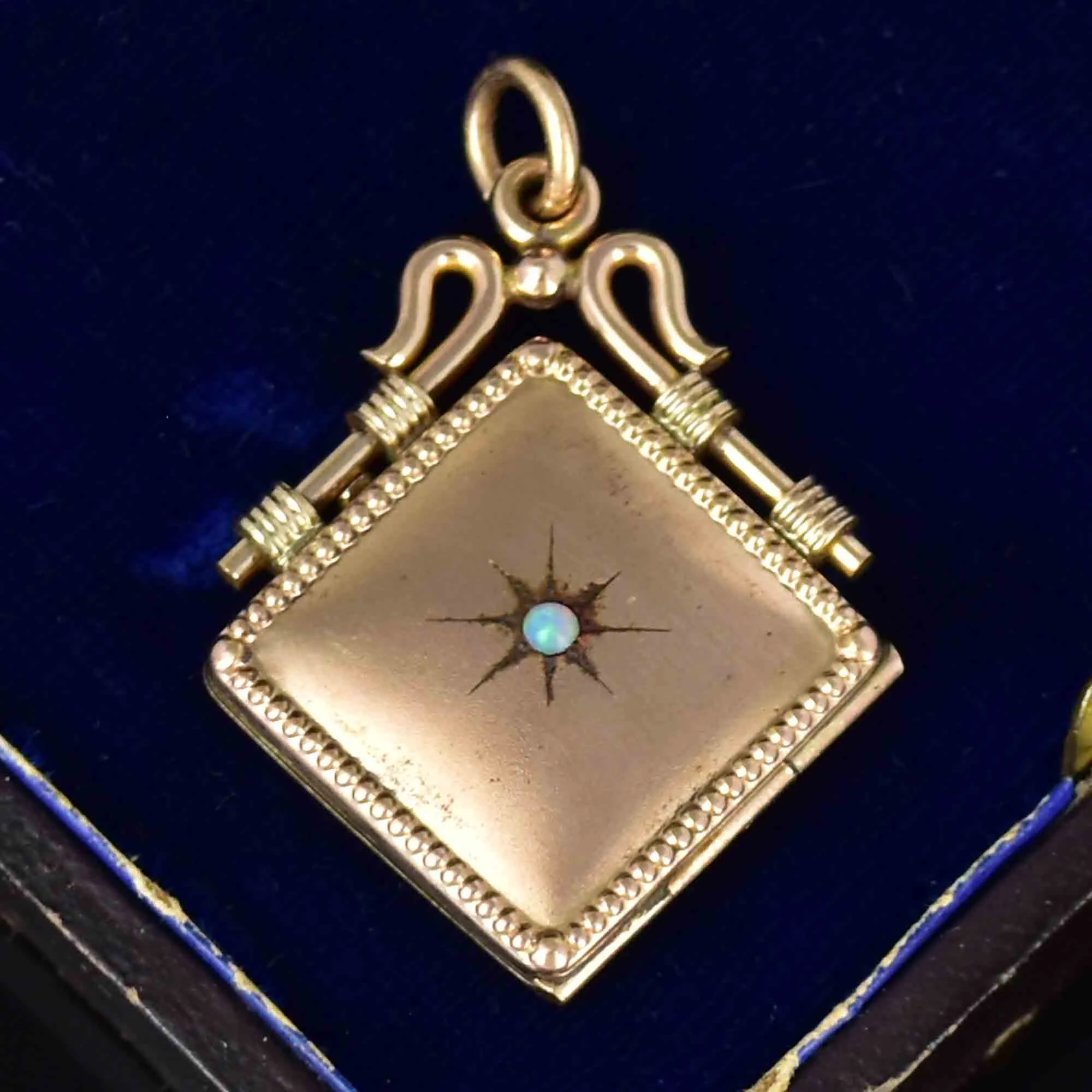 Antique Opal Starburst Square Gold Filled Locket Necklace