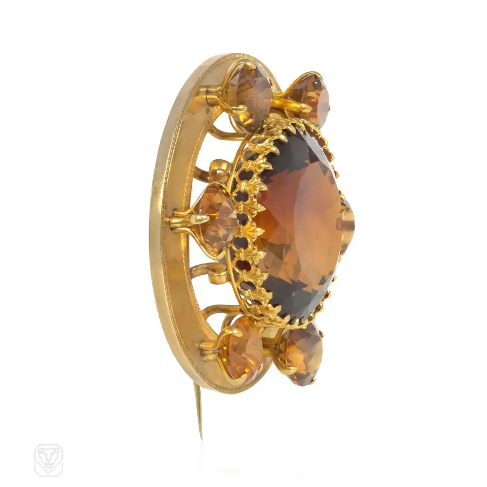 Antique oversized gold and citrine brooch