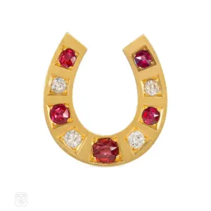 Antique ruby and diamond horseshoe brooch