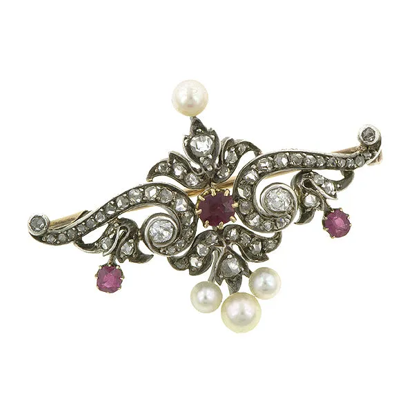 Antique Ruby Diamond & Pearl* Pin