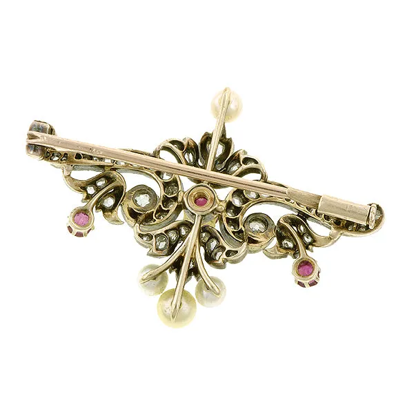 Antique Ruby Diamond & Pearl* Pin