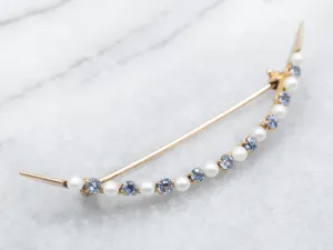 Antique Sapphire and Seed Pearl Crescent Moon Brooch