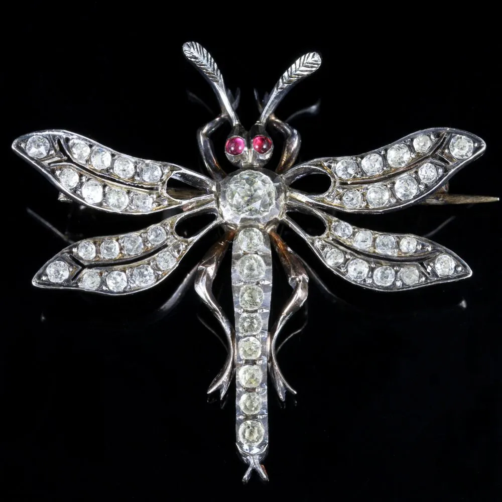 Antique Victorian Paste Dragonfly Brooch Circa 1860 French