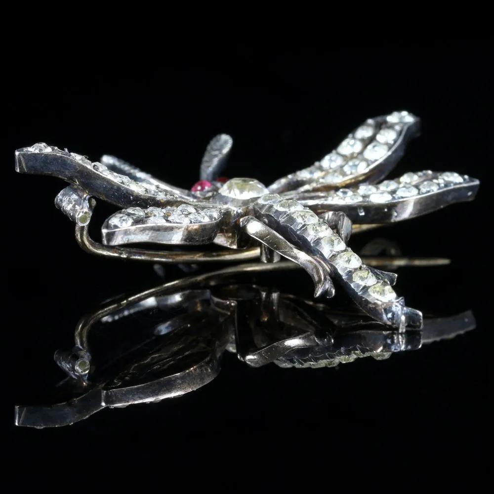 Antique Victorian Paste Dragonfly Brooch Circa 1860 French