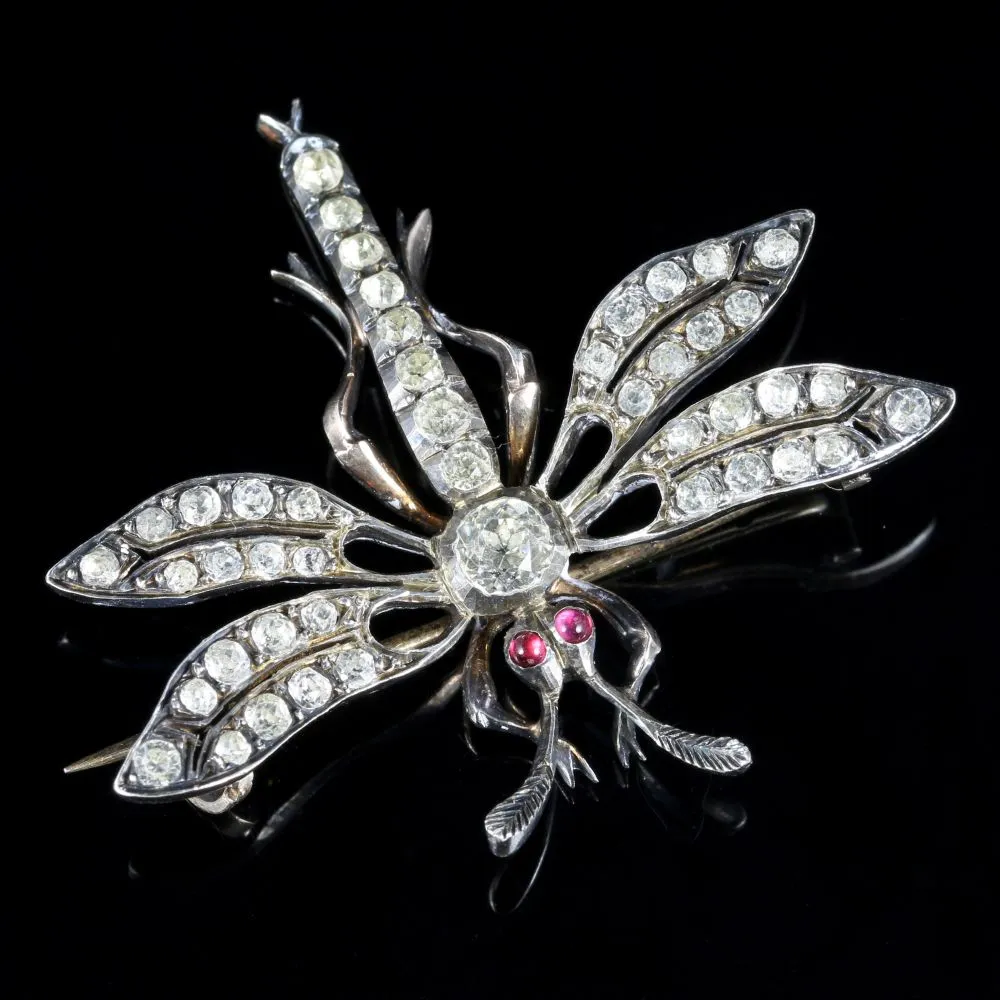 Antique Victorian Paste Dragonfly Brooch Circa 1860 French