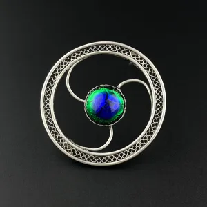 Art Deco Silver Peacock Eye Brooch Pin