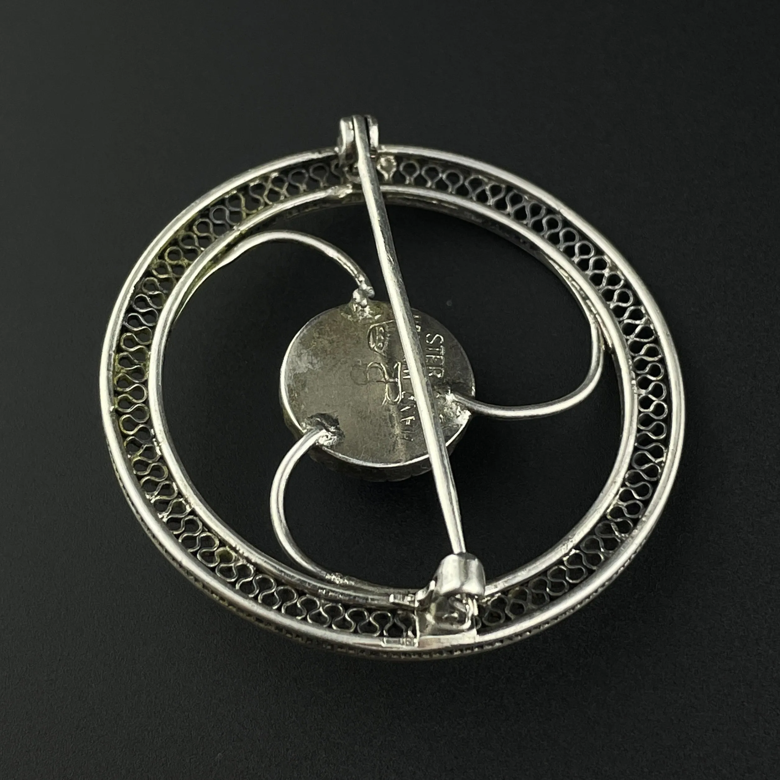 Art Deco Silver Peacock Eye Brooch Pin