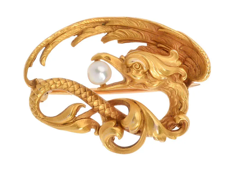 Art Nouveau Mythic - Henry Blank Dragon Pearl Brooch