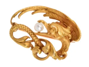 Art Nouveau Mythic - Henry Blank Dragon Pearl Brooch