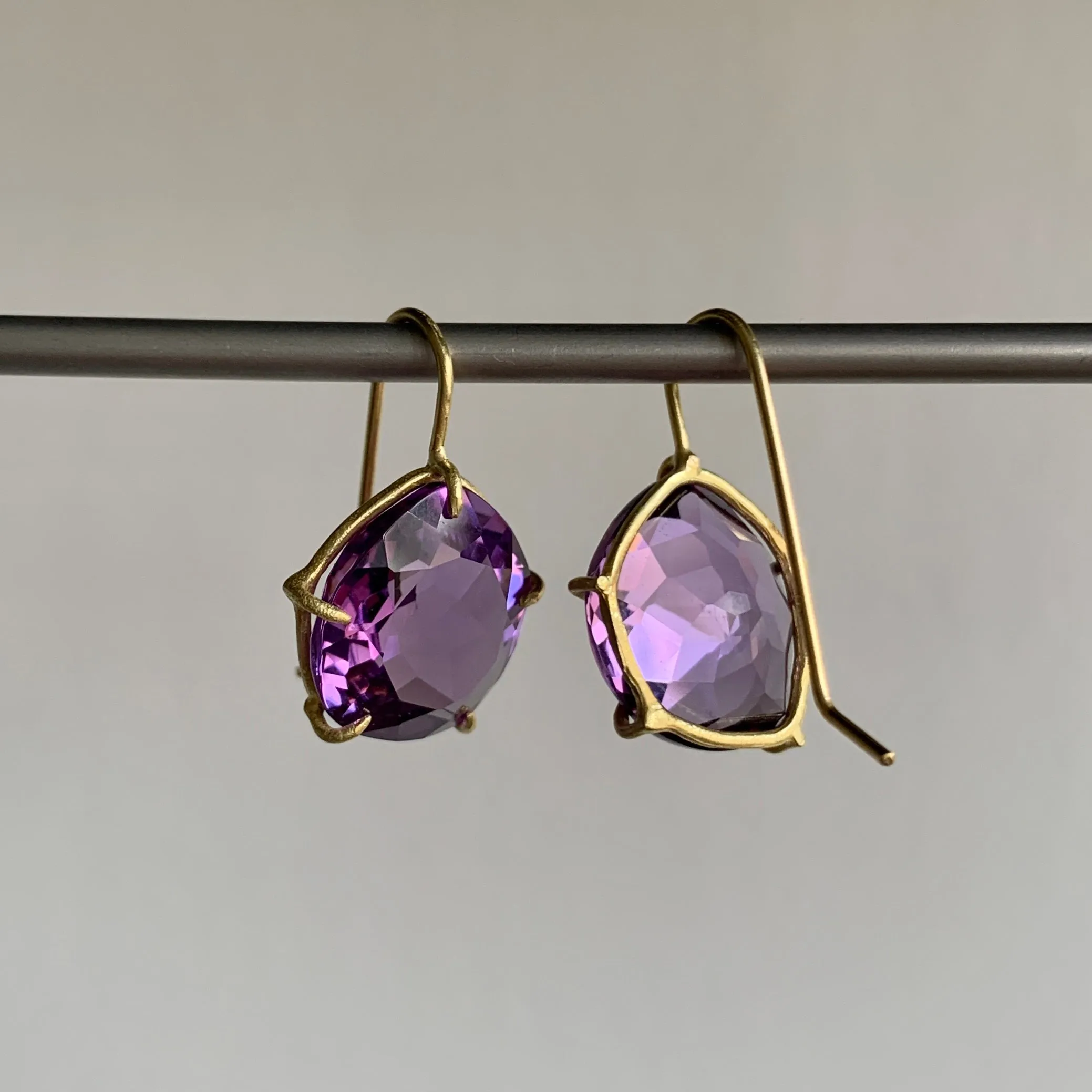 Asymetrical Violet Amethyst Petal Earrings