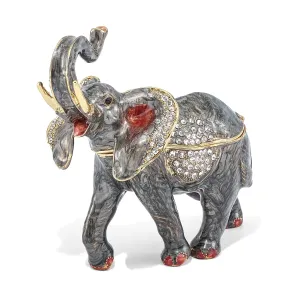 Bejeweled Gray,Pink Color Enamel ZARA Trumpeting Elephant Trinket Box