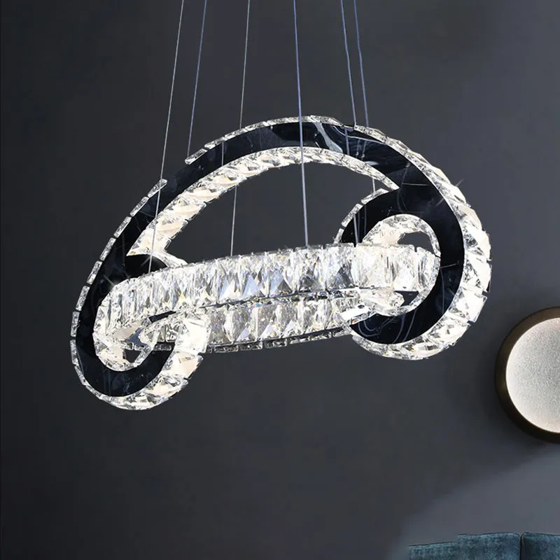 Black LED Pendant Chandelier - Crystal Car Shaped Contemporary Light Fixture