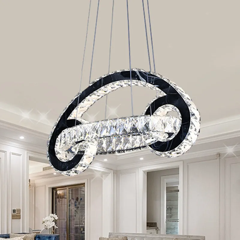 Black LED Pendant Chandelier - Crystal Car Shaped Contemporary Light Fixture