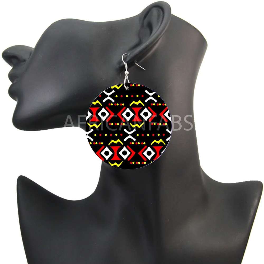 Black / red / yellow mud cloth / bogolan - African inspired earrings