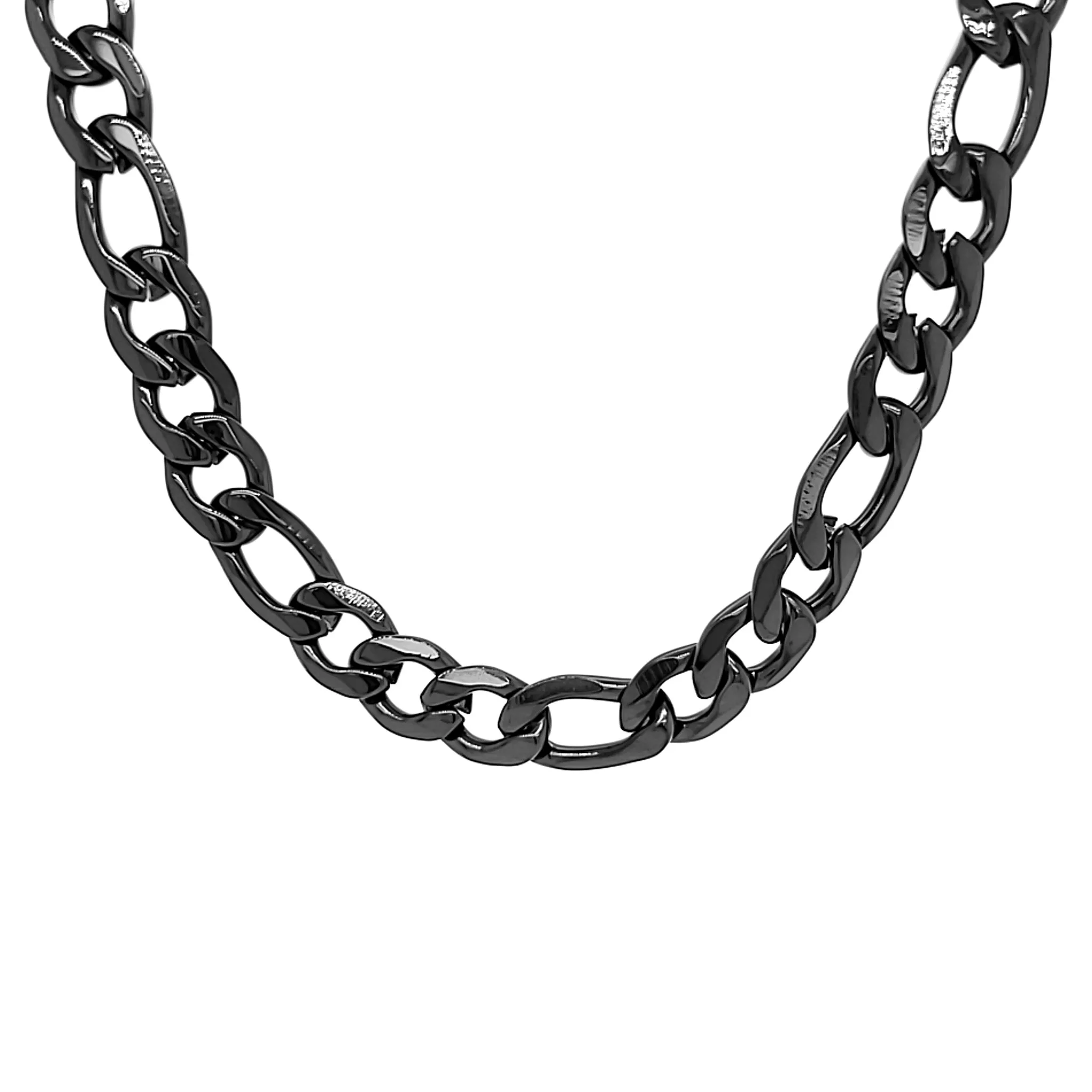 Black Stainless Steel Figaro Chain Necklace / CHN9900