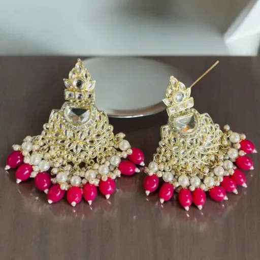 Bollywood Pearl Stone Beaded Kundan earrings Set, Indian Kundan, Indian Earrings, pearl earrings, Pakistani Earrings, bollywood Earrings