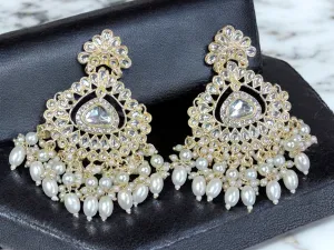 Bollywood Pearl Stone Beaded Kundan earrings Set, Indian Kundan, Indian Earrings, pearl earrings, Pakistani Earrings, bollywood Earrings