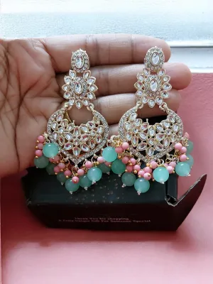 Bridal Chandbalis Indian Weddings Jewellery Set, Bollywood Jewelry, Long Indian Earrings, Kundan Earrings, Mehendi Earrings, Pearl Jewelry