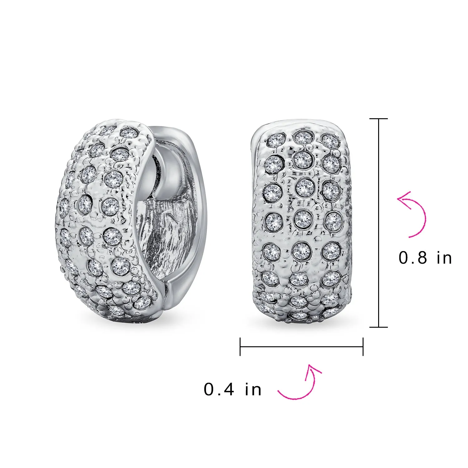 Bridal Crystal Huggie Hoop Magnetic Clip On Earrings Gold Silver Plate