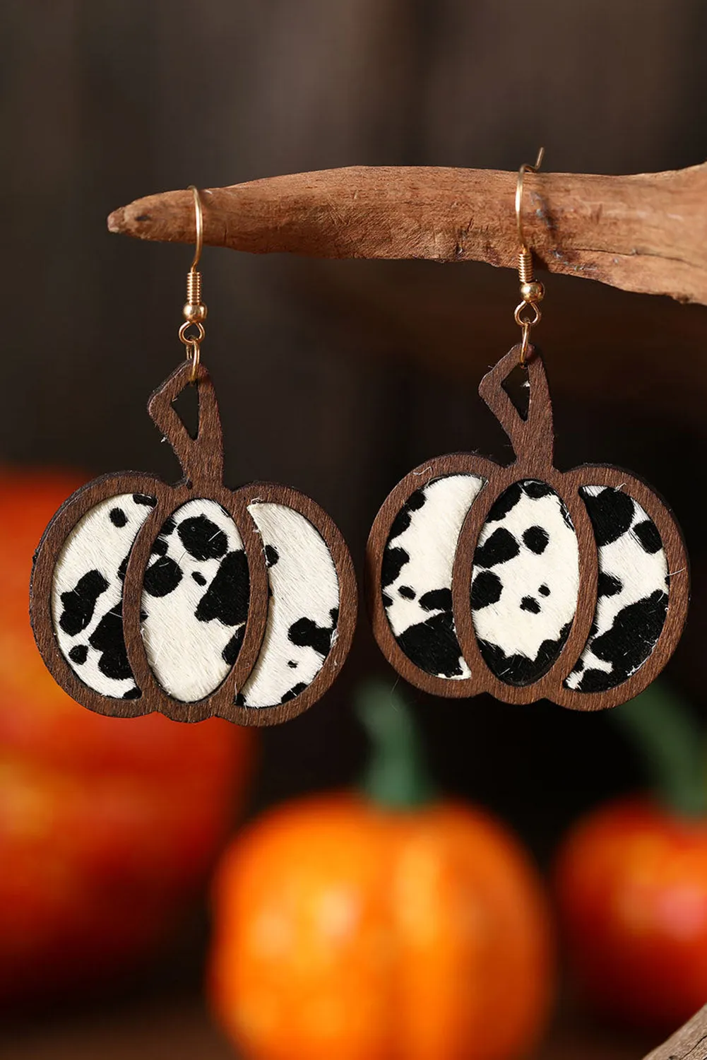 Brown Animal Print Pumpkin Shape Drop Earrings